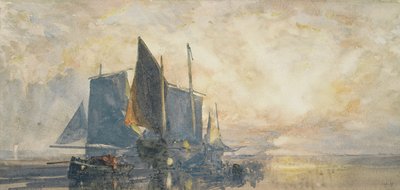 Fishing Boats at Anchor: Sunset by William Roxby Beverly